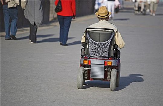 老人,电,轮椅,街上