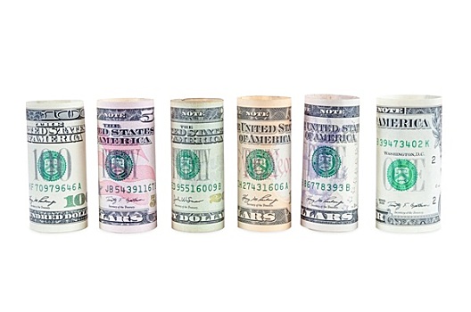 卷,美元,货币,白色背景,背景