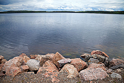 海岸,湖,花冈岩,石头,城镇,芬兰