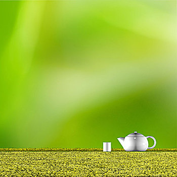 茶壶,美好,绿色背景
