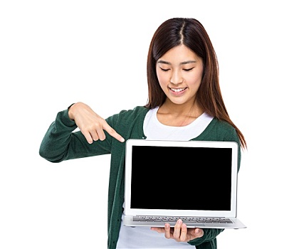 女人,手指,留白,显示屏,笔记本电脑
