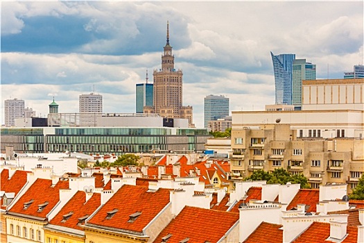 航拍,摩天大楼,华沙,老城