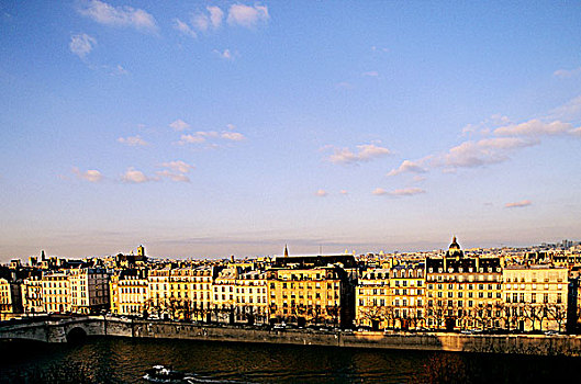 法国,巴黎,塞纳河,建筑,全视图