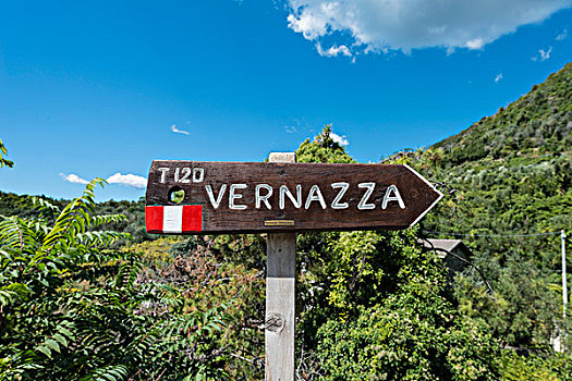 远足,标识,维纳扎,拉斯佩齐亚,五渔村,利古里亚,意大利,欧洲