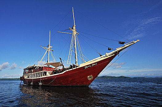纵帆船,船,四王群岛,西巴布亚,印度尼西亚,亚洲