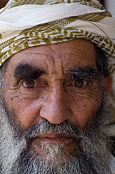 头像,老人,也门,七月,2007年