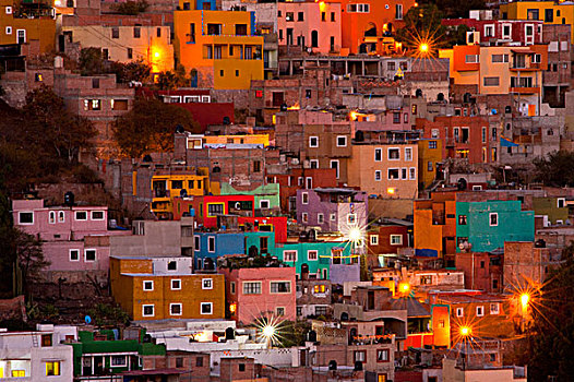 墨西哥,瓜纳华托,彩色,家,建筑,夜晚