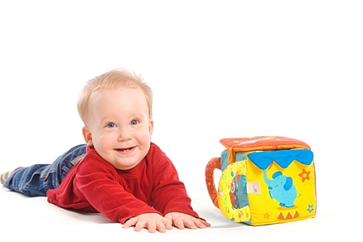 高兴,男婴,6个月,老,玩,毛绒玩具,微笑,玩具,地产