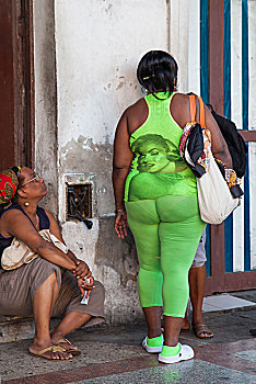 加勒比,古巴,哈瓦那,女人,绿色,衣服,玛丽莲-梦露