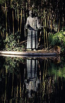 反射,雕塑,水塘,花园,帕萨迪纳,加利福尼亚,美国