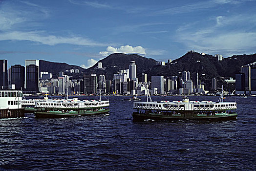香港,港口,渡轮,太平山,背景