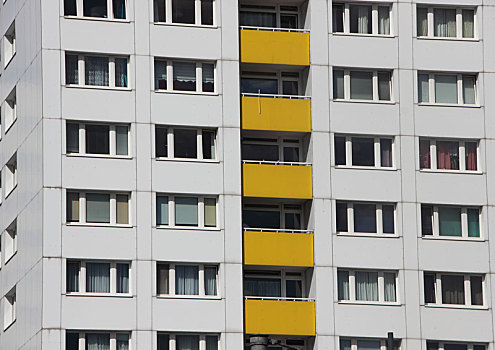 公寓楼,建筑,黄色,露台