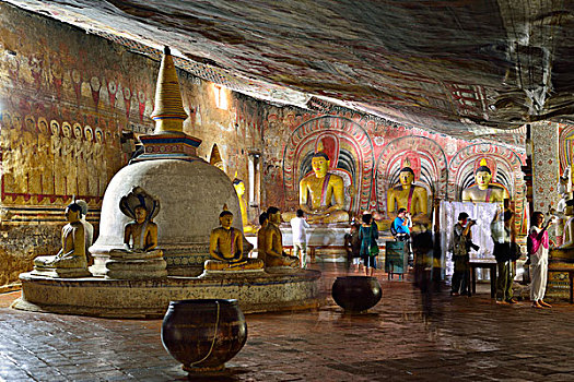 佛塔,佛像,壁画,一个,洞穴,庙宇,金庙,印度,世界遗产,丹布勒,中央省,斯里兰卡,亚洲