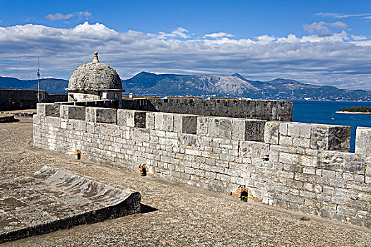 加固墙,水岸,新,要塞,爱奥尼亚群岛,希腊