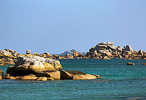 生动,岩石构造,湾,蓝天,布列塔尼半岛,法国