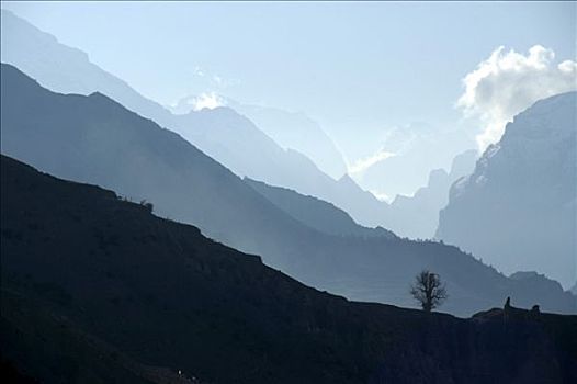 几个,模糊,山脉,靠近,安娜普纳地区,尼泊尔