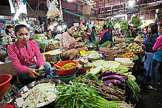 柬埔寨,收获,老,市场,菜摊