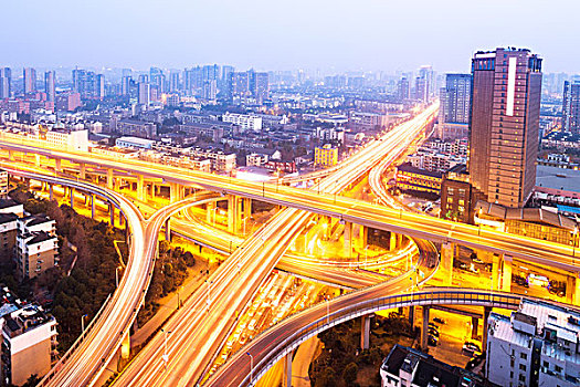 城市,立体交叉路,高架路,夜晚