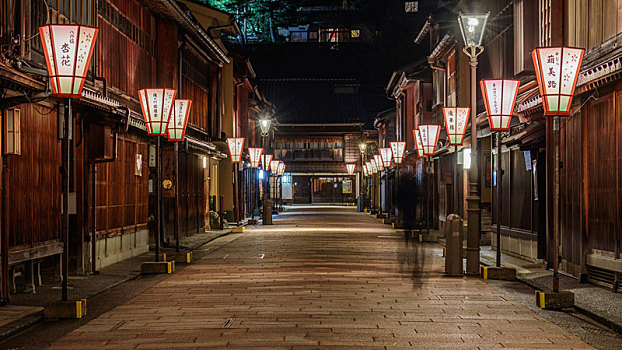 灯笼,街道,夜晚,金泽,日本