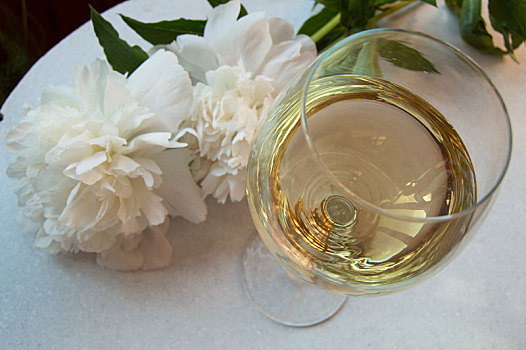 白葡萄酒,玻璃杯,牡丹,花,浪漫,餐饭