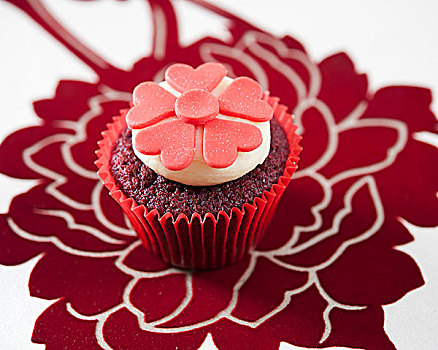 红色,天鹅绒,杯形蛋糕,装饰,软糖,花