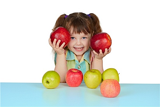有趣,孩子,玩,两个,红苹果