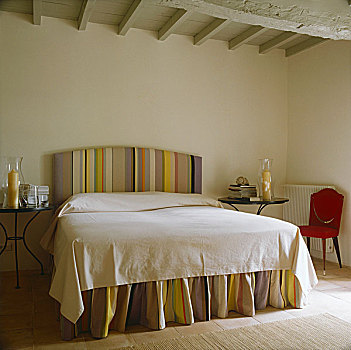 床,条纹,床头板,软垫,相配,布,简单,卧室