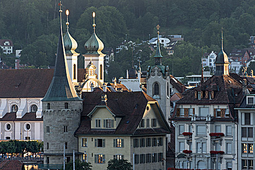 老城,房子,耶稣会,教堂,琉森湖,瑞士