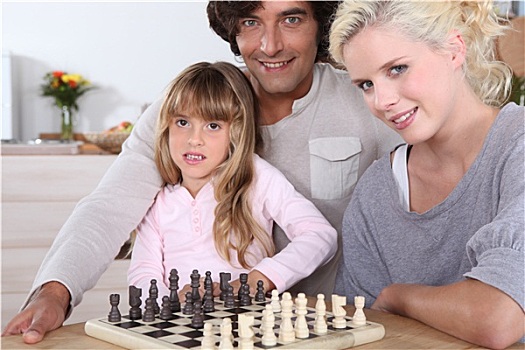 家庭,玩,下棋