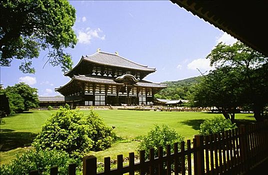 花园,正面,佛教寺庙,奈良,日本
