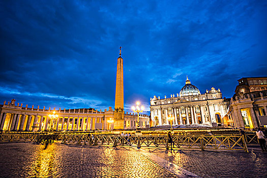 广场,圣彼得大教堂,方尖塔,云,黃昏,梵蒂冈城,罗马,意大利,欧洲