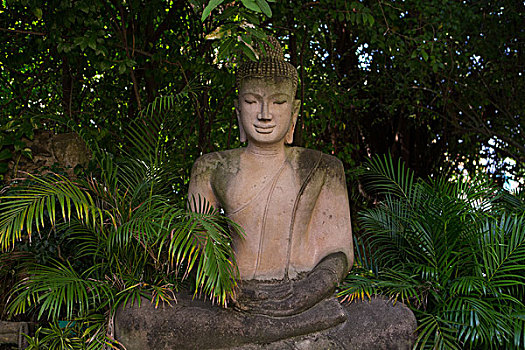 雕塑,石头,佛,丛林,柬埔寨