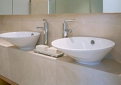 特写,现代,浴室,相似,盥洗池,坚实,石头,架子,铬合金,水龙头