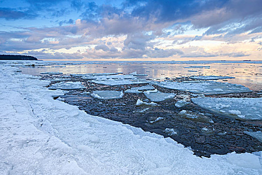 冬天,海边风景,漂浮,冰,碎片,安静,水,海湾,芬兰,俄罗斯
