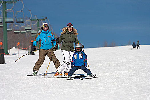 美国,佛蒙特州,男孩,父母,学习,滑雪