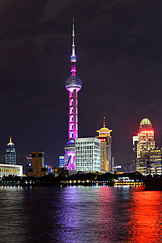 东方明珠塔,黄浦江,夜晚,浦东,上海,中国,亚洲