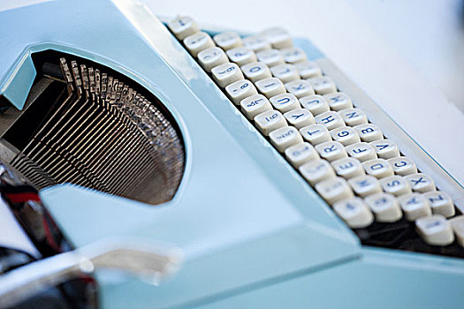 特写,蓝色,打字机,书桌