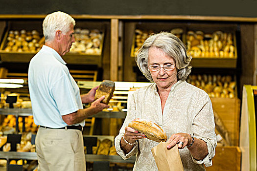 老年,夫妻,买,面包,糕点店,商店