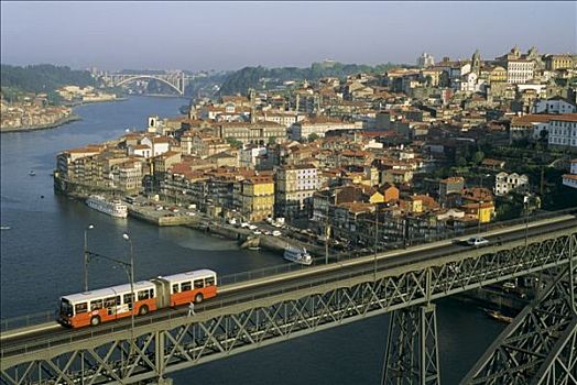 葡萄牙,波尔图,全景,桥,杜罗河,欧洲