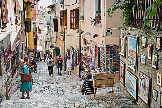 游客,小路,历史,城镇,中心,纪念品,物品,伊斯特利亚,克罗地亚,欧洲