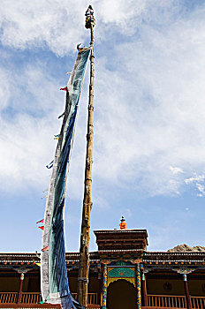 经幡,正面,寺院,查谟-克什米尔邦,印度