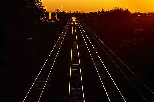 列车,轨道,日落