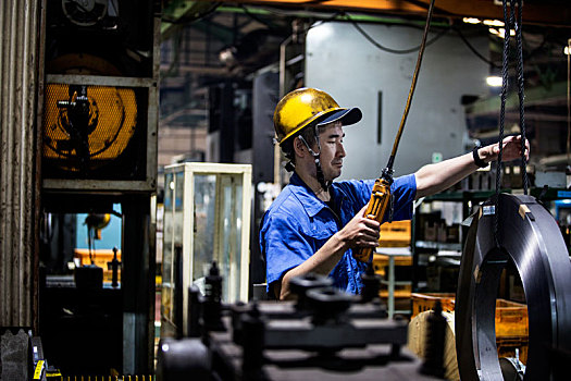 日本,男人,戴着,安全帽,蓝色,站立,工厂,工作,机器