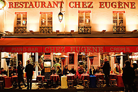夜景,餐馆,小丘广场,蒙马特尔,巴黎,法国,欧洲