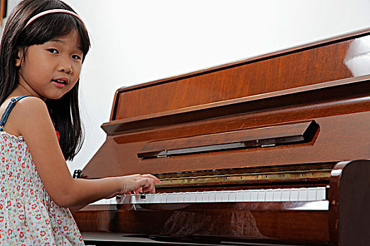 孩子,中国人,女孩,玩,钢琴
