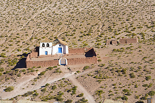 俯视,教堂,高原,阿塔卡马沙漠,智利,南美