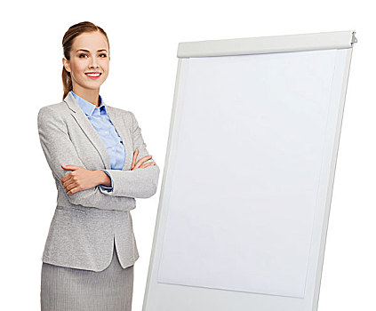 商务,教育,办公室,概念,微笑,职业女性,站立,靠近,白板