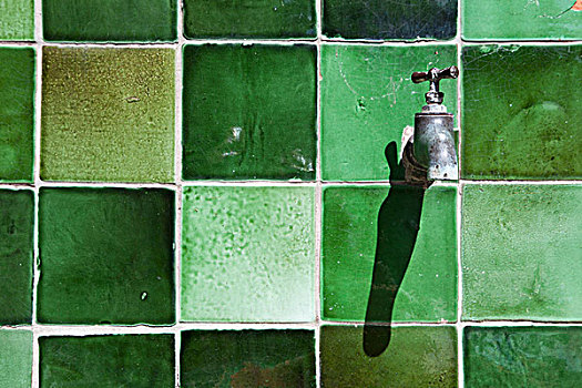 水龙头,绿色,瓷砖墙