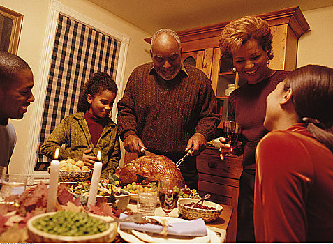 爷爷,切割,火鸡,感恩节,晚餐,桌子