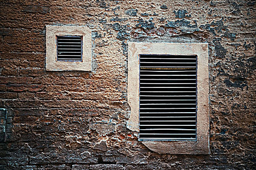 意大利,锡耶纳,老建筑,窗户,砖墙
